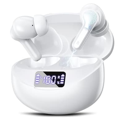 Fhumsh Auriculares inalámbricos, Bluetooth 5.4 HiFi estéreo con micrófono con cancelación de ruido, reproducción de 50 horas en auriculares con pantalla digital LED, auriculares impermeables IPX7 para