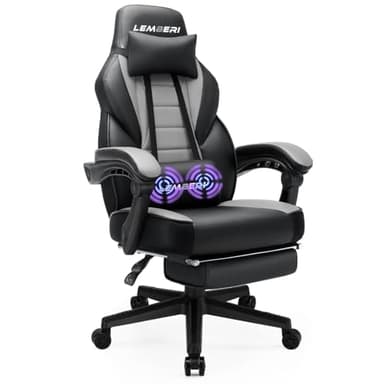 LEMBERI Sillas de juegos con reposapiés, sillas ergonómicas de videojuegos para adultos, silla grande y alta, capacidad de peso de 400 libras, silla de videojuegos estilo carreras con reposacabezas y soporte lumbar