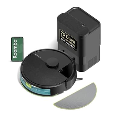 iRobot Roomba 104 - Robot de aspiradora y trapeador 2 en 1, se vacía automáticamente durante 75 días, succión intensa de levantamiento de potencia, aspira todos los pisos, ideal para pelo de mascotas, mapeo de navegación inteligente LiDAR, trapeadores de suelos duros