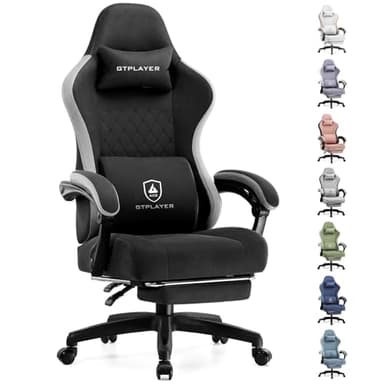 GTPLAYER Silla de juegos, silla de oficina para computadora con cojín de resorte de bolsillo, reposabrazos y reposapiés, silla ergonómica de respaldo alto para computadora con soporte lumbar con reposapiés (negro)