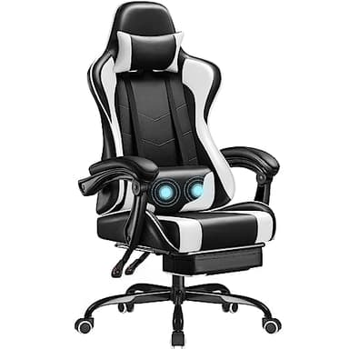 Homall Silla para videojuegos, silla de videojuegos con reposapiés y soporte lumbar de masaje, silla ergonómica para computadora ajustable en altura con asiento giratorio y reposacabezas (blanco)