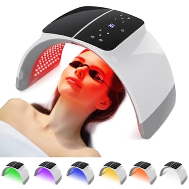mhpoycd Máscara facial LED 7 en 1, dispositivo de belleza de luz multicolor con modos rojo, azul, verde, amarillo, morado, cian, blanco, spa, para mujeres y hombres, idea de regalo