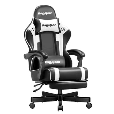 Silla de juegos para adultos, silla ergonómica para juegos con reposapiés, reposacabezas y soporte lumbar, altura ajustable, de cuero, capacidad de carga de 440.9 lbs, color blanco