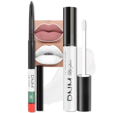 evpct Juego de 2 lápices labiales líquidos mate blancos, tinte de brillo labial y delineador de labios retráctil, set de maquillaje para mujeres, de larga duración, impermeable, 24 horas, lápiz labial