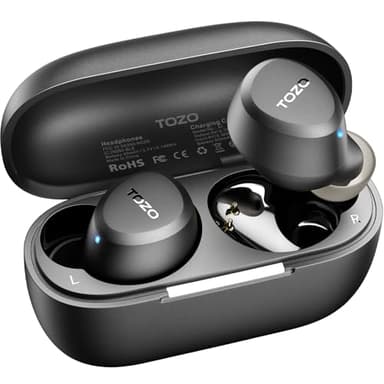 TOZO Auriculares inalámbricos A1 Bluetooth 5.3 de peso ligero en el oído IPX5 Auriculares impermeables 2 micrófonos para llamadas AI, auriculares inmersivos de bajo sonido premium con estuche de carga, 32 ajustes preestablecidos de personalización de ecualizador a través de la aplicación