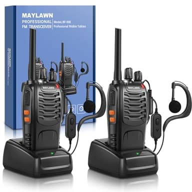 Maylawn Walkie Talkies Paquete de 2, Walkie Talkies de largo alcance para adultos con baterías recargables, radios bidireccionales con auriculares y cargadores de luz LED, 16 canales, compatible con