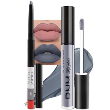 evpct Juego de 2 lápices labiales líquidos, color gris mate, mate, para manchas y trazadores de labios retráctiles, juego de maquillaje para mujeres, de larga duración, impermeable, 24 horas, lápiz