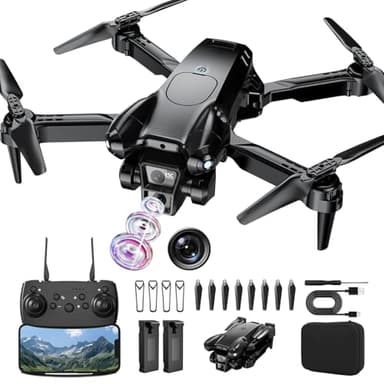 ASFSFQ Drone con cámara 1080P HD, mini dron para principiantes, niños y adultos, cuadricóptero RC plegable con vuelo estable, vuelo de trayectoria, despegue y tierra con una tecla, 2 baterías, juguetes para niños y niñas (negro)