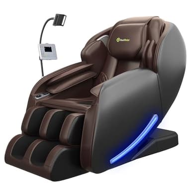 Real Relax Silla de masaje de cuerpo completo con controlador de teléfono único, medición de corazón y sangre, gravedad cero 3D SL-Track reclinable con control de aplicación, bloqueo infantil, botón de pausa, almohadilla trasera, favor-06, marrón oscuro