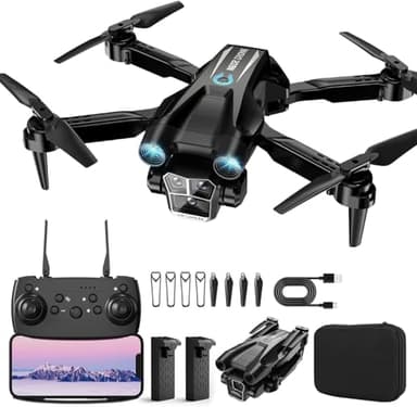 Dron con cámara 1080P HD, mini dron para principiantes, niños y adultos, cuadricóptero RC con 2 baterías, estuche de transporte, vuelo estable, vuelo de trayectoria, control de gravedad, despegue