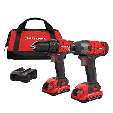 CRAFTSMAN V20 MAX - Taladro inalámbrico y destornillador de impacto, kit combinado de herramientas eléctricas con 2 baterías y cargador (CMCK200C2AM)