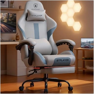 GTPLAYER Silla de juegos con reposapiés y cojín de resorte de bolsillo, silla ergonómica de escritorio de computadora con respaldo alto con reposacabezas y soporte lumbar para aliviar el dolor de
