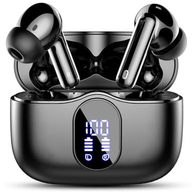 Auriculares inalámbricos, auriculares Bluetooth 5.4 con graves estéreo, auriculares intrauriculares con micrófono de cancelación de ruido, pantalla LED, auriculares intrauriculares con llamadas claras