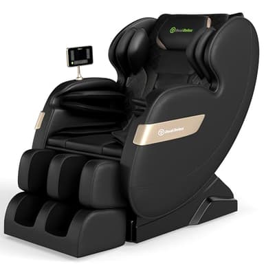 Real Relax Silla de masaje de cuerpo completo de pista S de doble núcleo, realiner de gravedad cero con control de aplicación, Bluetooth, rodillo de pie, uso en el hogar u oficina, negro y dorado