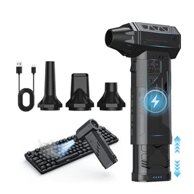 Plumero de aire comprimido con batería extraíble, plumero de aire eléctrico Hurricane-Force con motor sin escobillas, mini soplador de aire, soplador de aire inalámbrico ajustable de 3 engranajes, 4