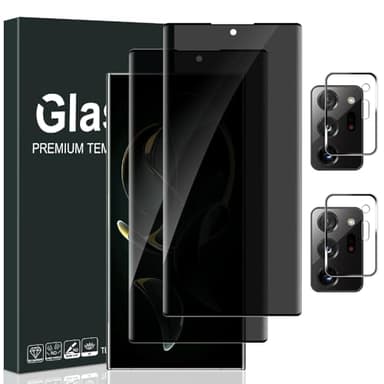[2+2 Pack] Galaxy Note 20 Ultra Privacy Screen Protector, Camera Lens Protectos, 9H Tempered Glass, Ultrasonic Fingerprint Support, 3D Curved,Anti-Spy Film for Note 20 Ultra Screen Protector(6.9 Inch)