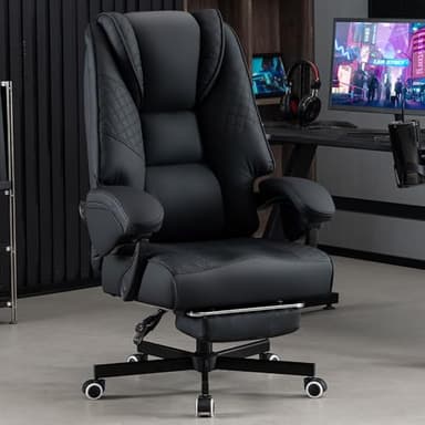 Kslysuty Silla de oficina grande y alta de 400 libras, silla de juegos resistente con reposapiés y soporte lumbar, cojín ergonómico ancho y cómodo para sala de juegos, sala de oficina, color negro