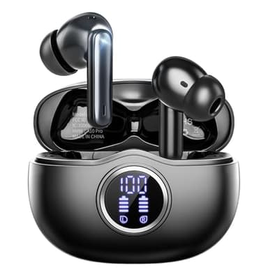 Fhumsh Auriculares inalámbricos, Bluetooth 5.3, estéreo de alta fidelidad, reproducción de 50 horas, pantalla digital LED, auriculares con cancelación de ruido ENC, auriculares impermeables IPX7 para