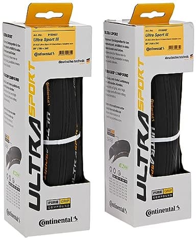Continental Ultra Sport III - Neumático para bicicleta de carretera, neumático de carretera versátil con diseño moderno de banda de rodadura, clasificación E25 Ebike - PureGrip, paquete de 2 (negro) (700 x 25)