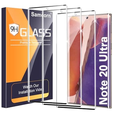 Paquete de 3 protectores de pantalla para Galaxy Note 20 Ultra, vidrio templado 9H, soporte ultrasónico de huellas dactilares, curvado en 3D, resistente a los arañazos HD para Samsung Galaxy Note 20 Ultra 5G, protector de pantalla de vidrio