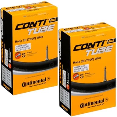 Continental Race - Tubos interiores de 700x25-32c de 28 pulgadas de ancho, válvula Presta de 1.654 in (paquete de 2 con adhesivo Conti)
