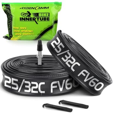 Hydencamm Paquete de 2 válvulas Presta de 700 x 25-32c FV60 mm, tubo interior 700c, butilo 700 x 25C/26C/28C/32C con 2 palancas de neumáticos, tubo de bicicleta de 700 cc compatible con tubo interior de 700 x 25 C 700 x 26C 700 x 28C