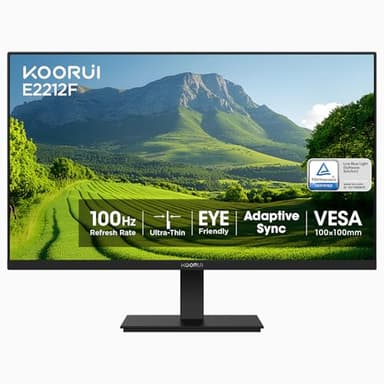 KOORUI Monitor de computadora de 22 pulgadas, Full HD 1080P 100Hz, pantalla de juegos para PC, panel VA, pantalla ultra delgada, relación de contraste de 3000:1 con sincronización adpitiva (compatible con HDMI/VGA/VESA 3.937 x 3.937 in/salida de audio), inclinación, negro
