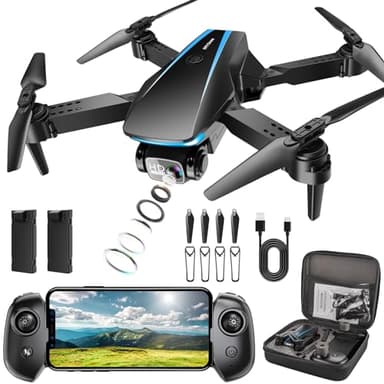 Oddire - Dron con cámara - Drones para adultos, con 2 baterías, estuche de transporte, hélices, dron plegable HD 1080P con vuelo estable, trayectoria de vuelo, control de gravedad, un solo botón para