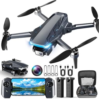 Drone GPS con cámara, drones HD 2K para adultos, dron FPV plegable con retorno automático GPS, sígueme, vuelo circular, vuelo de punto de ruta, transmisión 5G, selfie de gestos, motor sin escobillas, 2 baterías, negro azabache