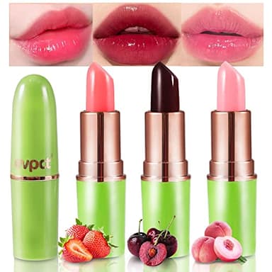 evpct 3 piezas de lápiz labial mágico que cambia de color, larga duración, impermeable, 24 horas, original para mujeres, melocotón, fresa, negro, rojo, cereza, rosa PH, lápiz labial de cambio de color