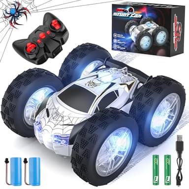 Wupuaait Auto a Control Remoto para Niños, Juguetes de Autos de Acrobacias RC para Niños de 4-7 Años con Patrón Genial de Doble Cara y Flash LED, Auto de Juguete Vehículo 1:24 Auto de Carreras de