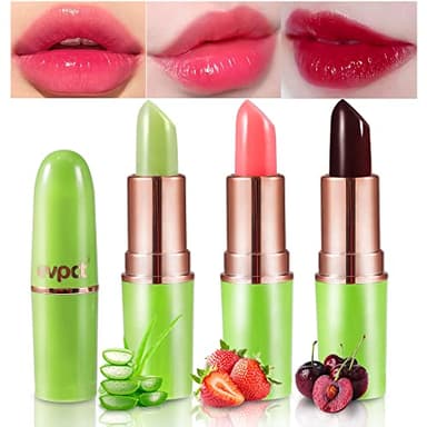 evpct 3 piezas de lápiz labial mágico que cambia de color, de larga duración, impermeable, 24 horas, original para mujeres, aloe vera, fresa, negro, cereza roja, PH, cambio de color permanente