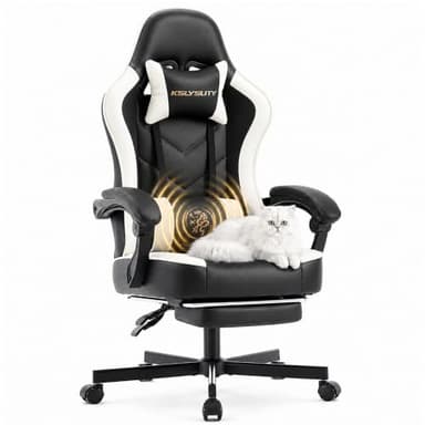 Kslysuty Silla de escritorio para juegos para computadora, silla de oficina ergonómica de respaldo alto con reposapiés y soporte lumbar, sillas giratorias cómodas para videojuegos para el hogar con cojín de resorte bolsillo para adultos (cuero blanco)
