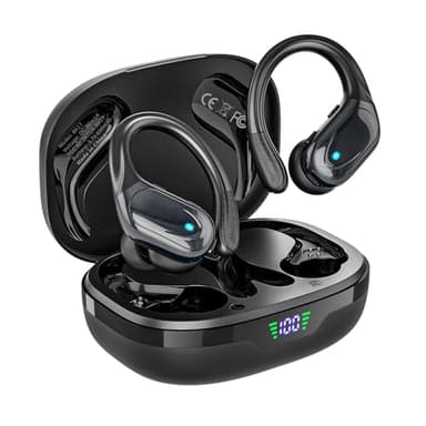 HAOYUYAN Auriculares inalámbricos, auriculares Bluetooth deportivos, auriculares deportivos con 80 horas de reproducción, con pantalla de alimentación LED, auriculares con cancelación de ruido