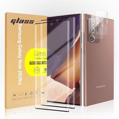 QoeCycth Paquete de 2 protectores de pantalla de vidrio templado aplicables para Samsung Galaxy Note 20 Ultra de 6.9 pulgadas, paquete de 2 protectores de lente de cámara HD, transparente HD, resistente a los arañazos, adecuado