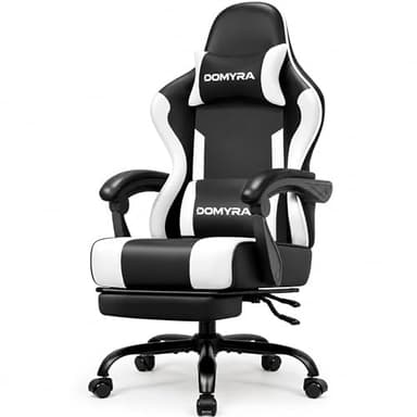 Gaming Chair Gamer Game Ergonomic with Footstool Lumbar Support Deep Black