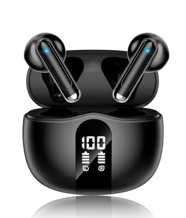 Auriculares inalámbricos, auriculares Bluetooth 5.4 2026 con micrófono con cancelación de ruido, pantalla LED en el oído, auriculares de 50 horas de reproducción, IP7 resistente al agua para