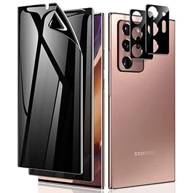 LYWHL Protector de pantalla de privacidad para Samsung Note 20 Ultra, compatible con identificación de huellas dactilares, película flexible adhesiva completa negra antiespía + protector de vidrio