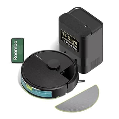 iRobot Roomba 105X Robot Aspirador y Trapeador Combo, Base de Vacío Automático, Autovaciado hasta 75 días, Succión de Elevación de Potencia 70×, Mapeo LiDAR, aplicación y control de voz, ideal para