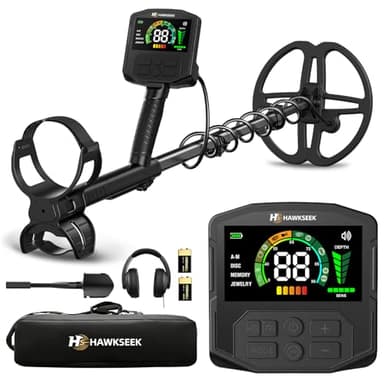 HawkSeek Detector de metales profesional para adultos – LCD retroiluminado a color 2 veces más grande, detector de oro de mayor precisión con bobina impermeable doble D de 10 pulgadas, nuevo chip DSP