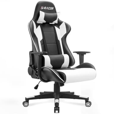 Homall - Silla ejecutiva con respaldo alto, de piel sintética, ergonómica, ajustable y giratoria con soporte lumbar y reposacabezas para juego, escritorio, computadora, trabajo, blanco