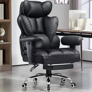 GTRACING - Silla de juegos grande y alta de 400 libras, silla de oficina resistente con reposapiés, soporte lumbar ergonómico, asiento ancho y cómodo para aliviar el dolor lumbar, color negro tierra