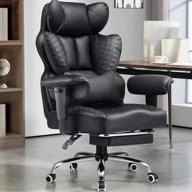 GTRACING - Silla de juegos grande y alta de 400 libras, silla de oficina resistente con reposapiés, soporte lumbar ergonómico, silla de montar 3D para aliviar el dolor de espalda, color negro mate