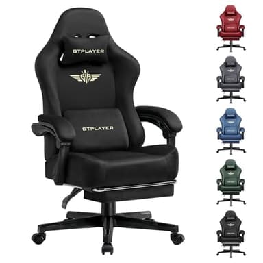 GTPLAYER Silla Gaming de Tela con Cojín de Resorte de Bolsillo, Sillas Gaming Grandes y Altas 350LBS Silla de Computadora de Respaldo Alto con Reposapiés para Adultos Soporte Lumbar Silla Giratoria de