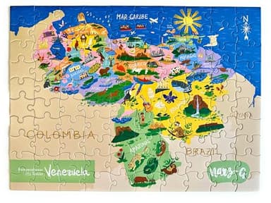 Venezuela mapa rompecabezas ilustrado y educativo para niños de 3 a 8 años / Juego de rompecabezas Mis Raíces Venezuela - 100 piezas ilustrado y educativo para niños de 3 a 8 años