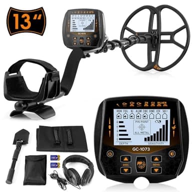 Detector de metales de 13 pulgadas para adultos profesional, buscador de oro de bobina de búsqueda impermeable doble D con puntero, modo de disco de alta sensibilidad, pantalla LCD de retroiluminación detector de oro