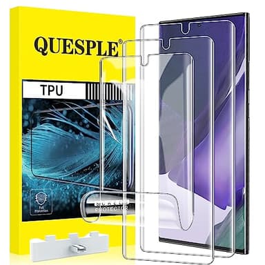 QUESPLE Paquete de 3 protectores de pantalla de TPU para Samsung Galaxy Note 20 Ultra de 6.9 pulgadas (no de vidrio), transparente HD, soporte de desbloqueo de huellas dactilares, película protectora